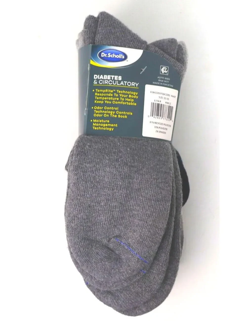 Dr. Scholl's Men's Diabetes & Circulatory Socks 6 Pair Big & Tall Ankle Size 13-